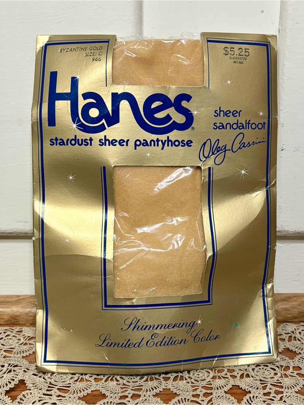 Vintage Hanes Oleg Cassini Stardust Gold Sheer Pantyhose Size C